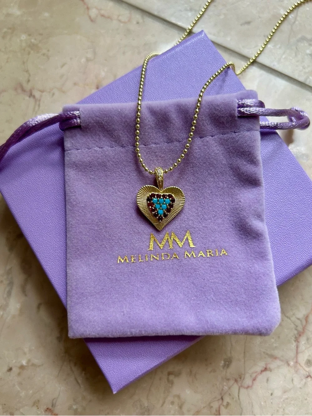 Melinda Maria Gold and Turquoise Heart Pendant Necklace